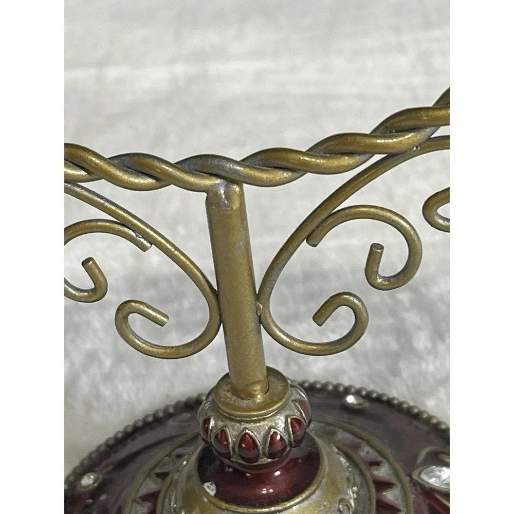 Tabletop Standing Vanity Mirror Enamel Rhinestone Pearl Granny Core Burgundy Red